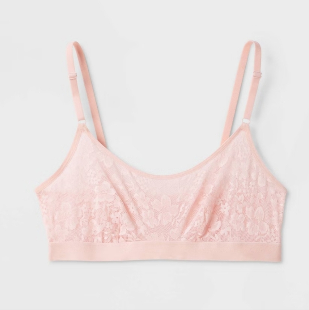 Lightly Lined Scoop Neck Pink Bralette - XS